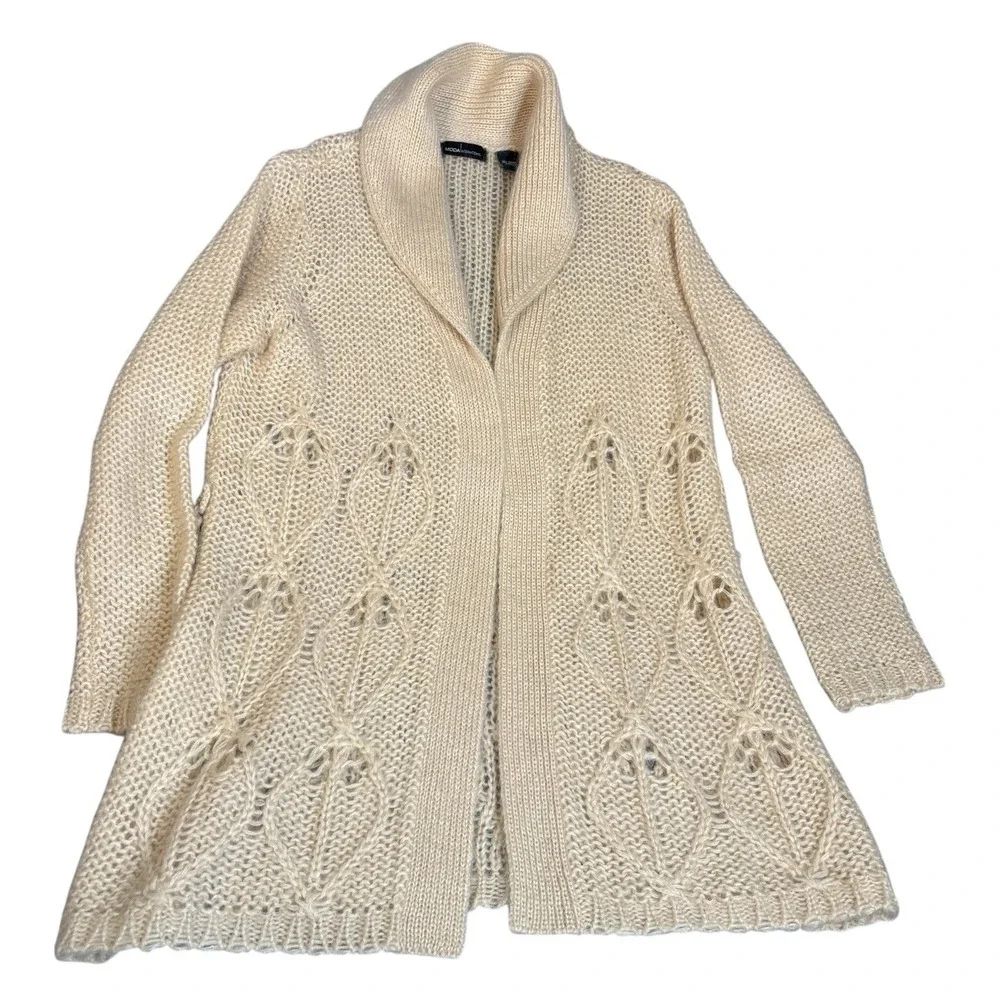 Moda International Cream Mohair Long Cardigan‎ Sweater Large Cottagecore Boho